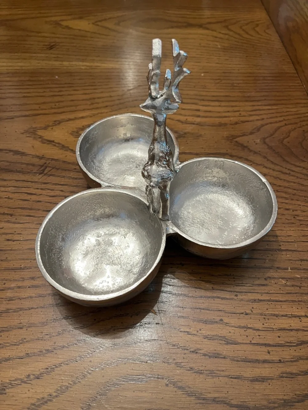 Silver Metal Reindeer Triple Serving Dish
